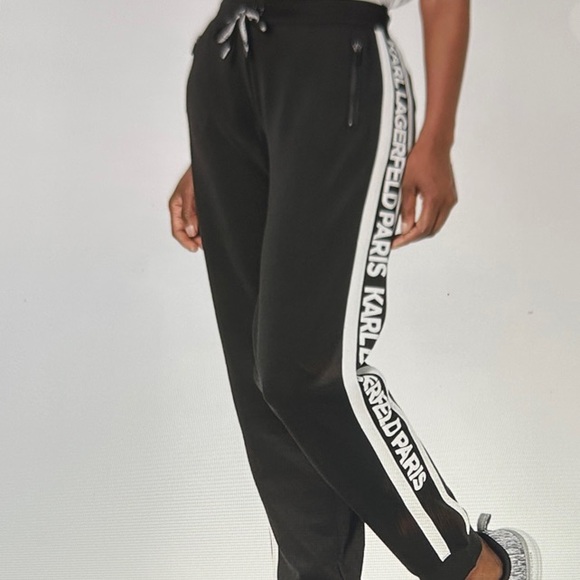 Karl Lagerfeld Pants - Like New! $110 Karl Lagerfeld Paris Black Joggers with White Stripes sz L